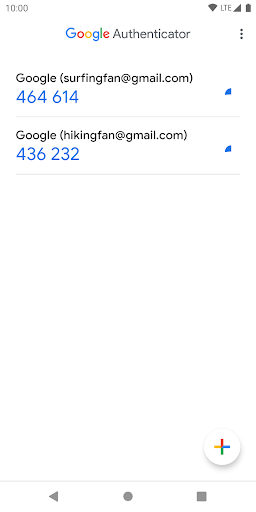 screenshot of Google Authenticator